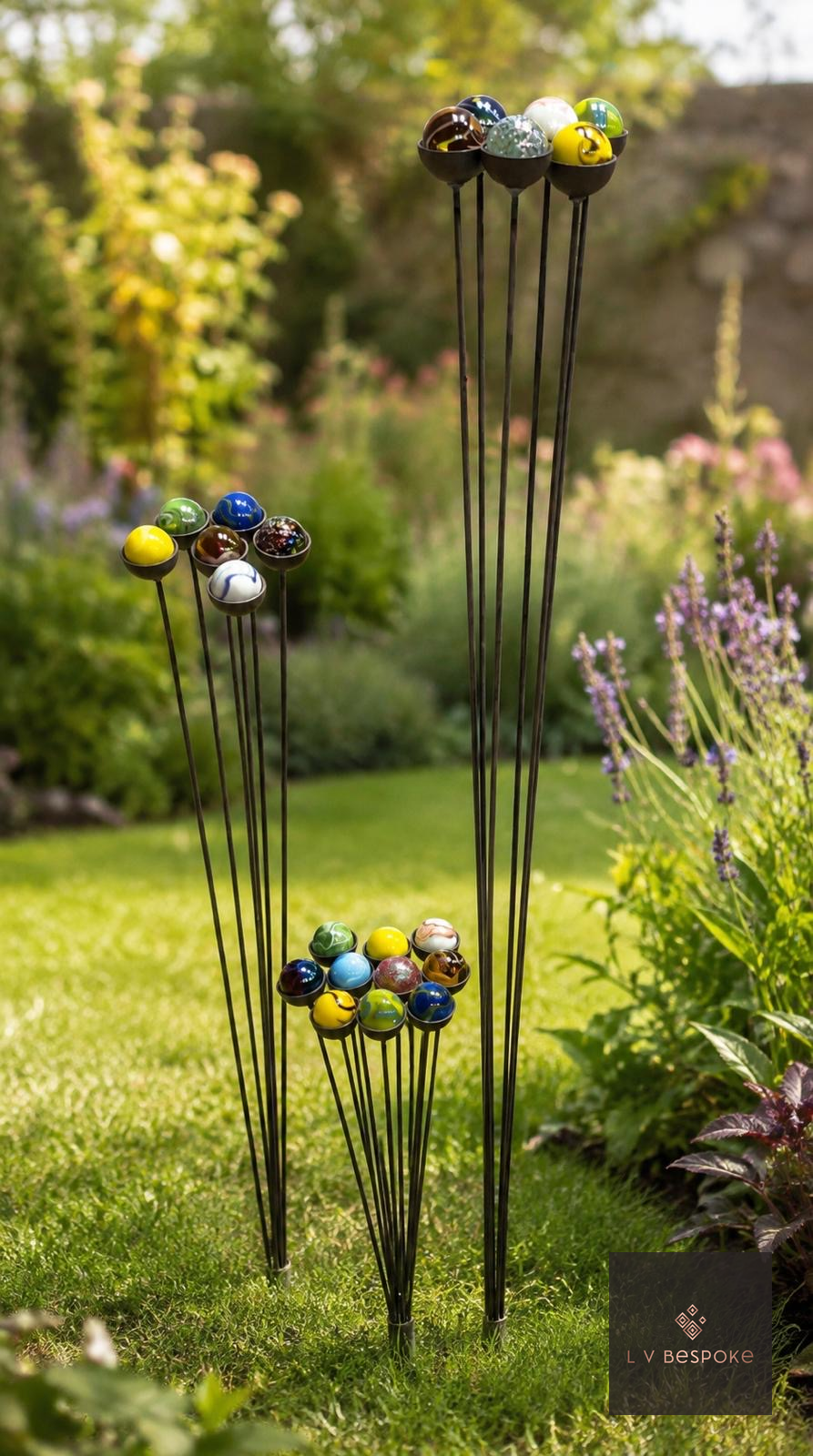 Cluster of 5 Marble Garden Stakes - English Country Gardens