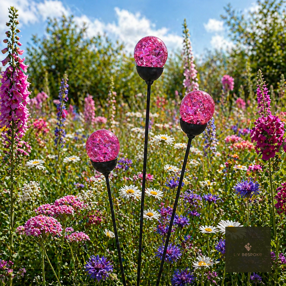 Mixed Coloured Glass Orb Cluster of 3 Pink - English Country Gardens
