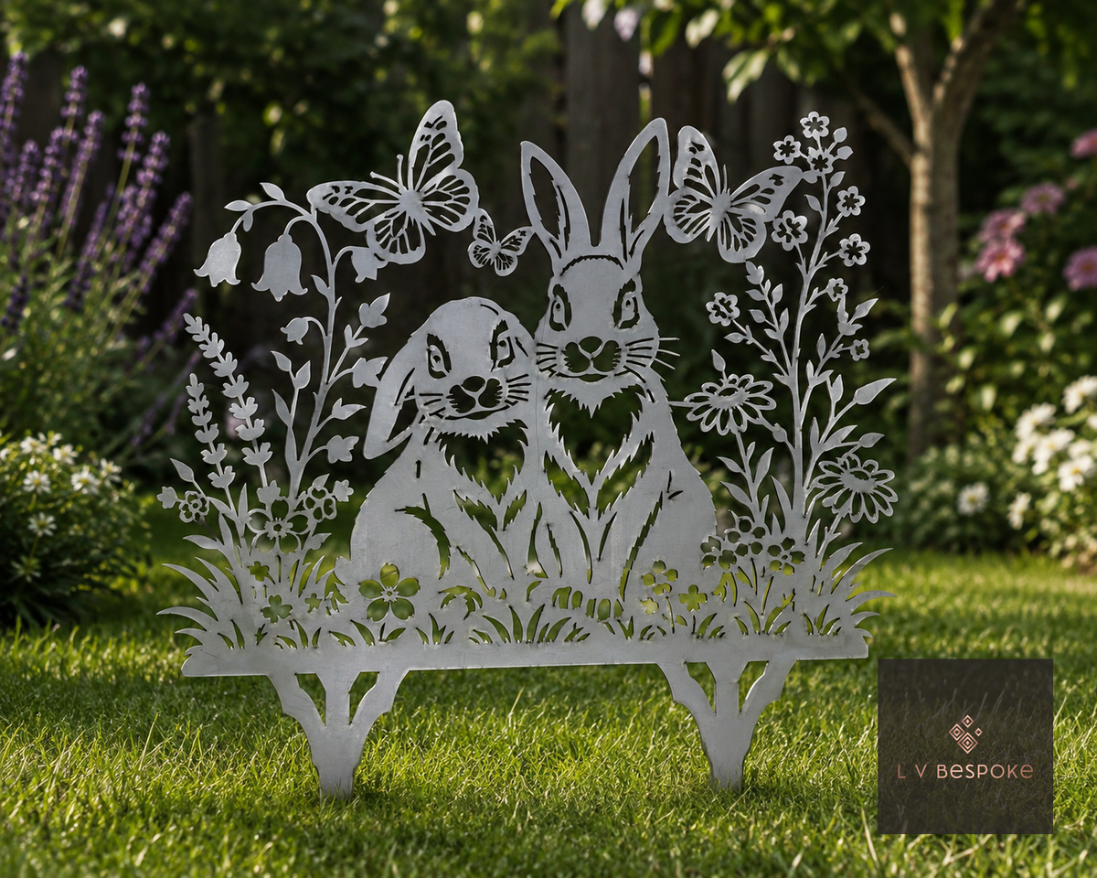 Garden Scene Stake Rabbits & Butterflies Garden Stake - English Country Gardens