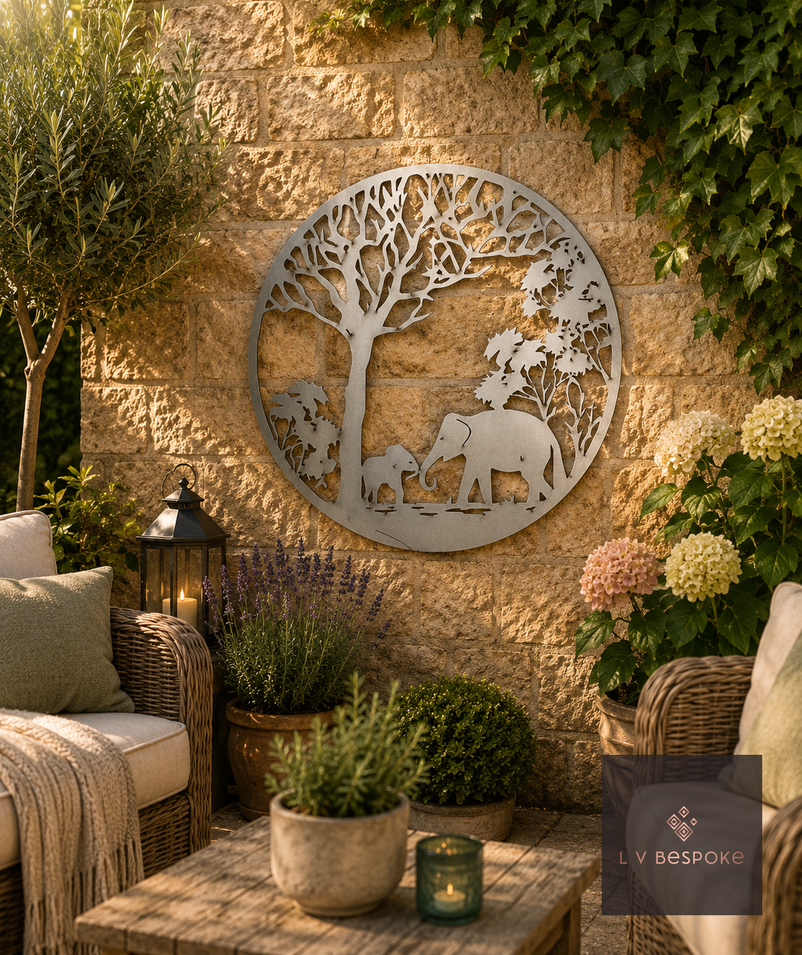 Safari Animal Garden Wall Art Elephant & Savannah - English Country Gardens