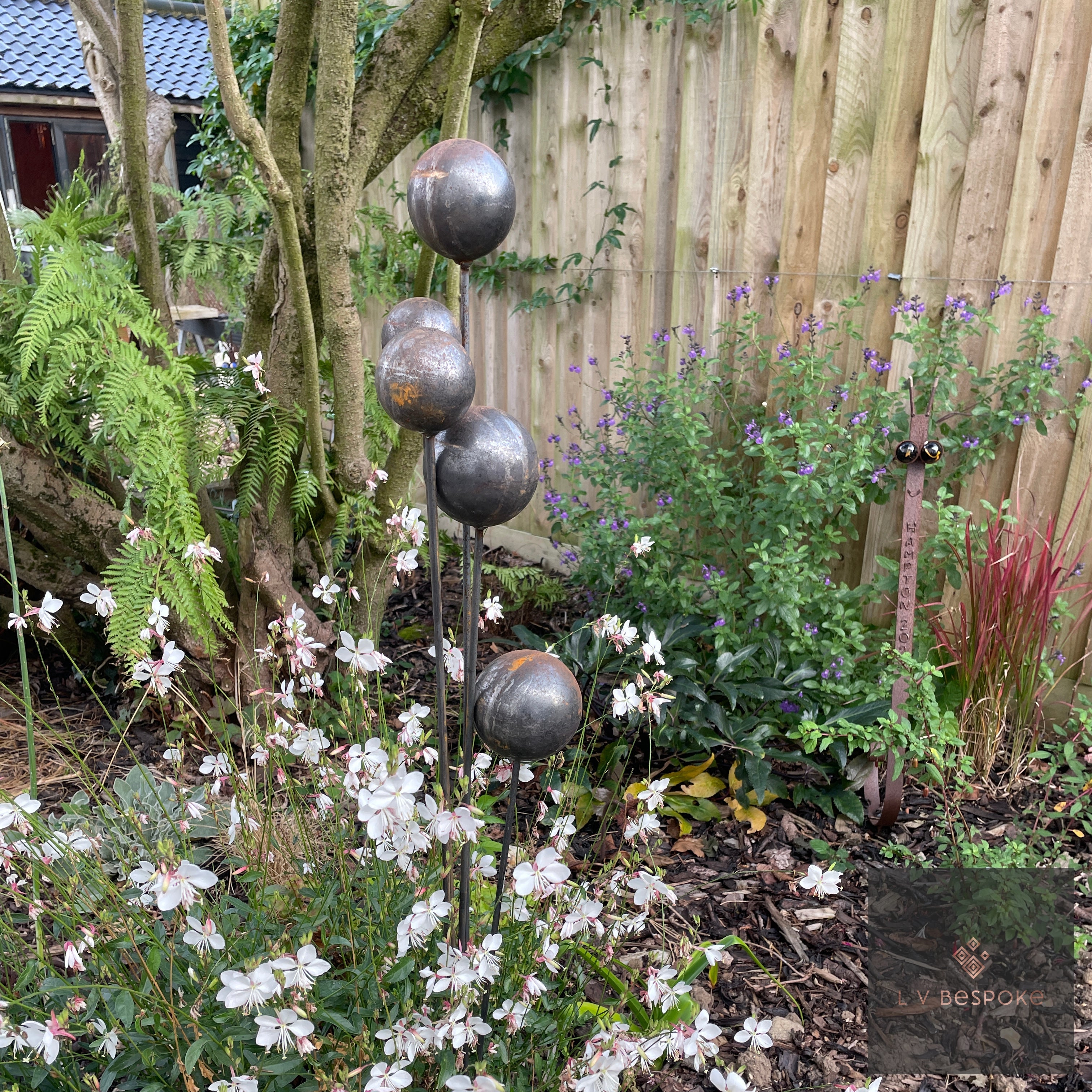 Cluster of 5 Steel Cups or Balls | Garden Feature Sculpture - English Country Gardens
