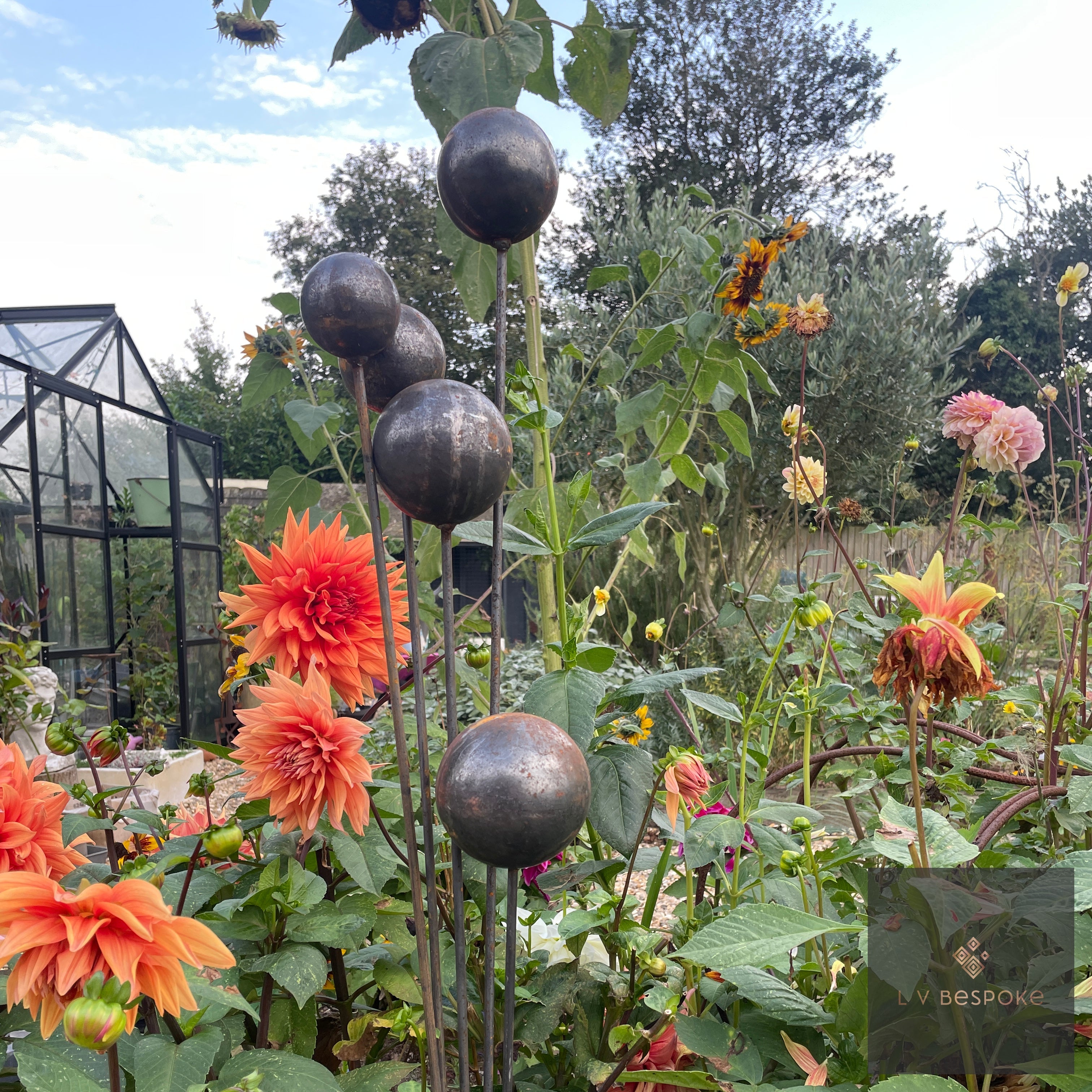 Cluster of 5 Steel Cups or Balls | Garden Feature Sculpture