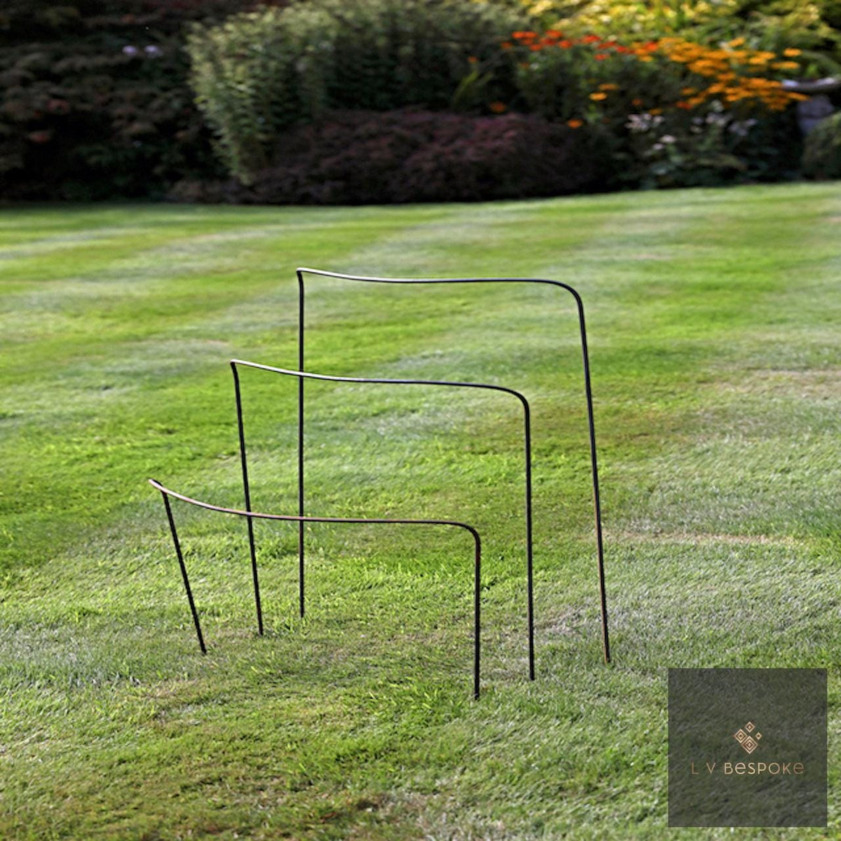 Set of 6 - 500mm wide metal plant supports, mixed heights. Durable and discrete. - English Country Gardens