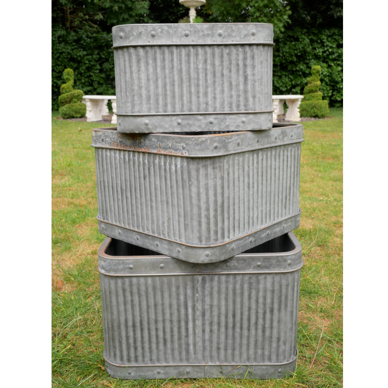 Vintage Style Metal Galvanised Square Dolly Tub- Set of 3