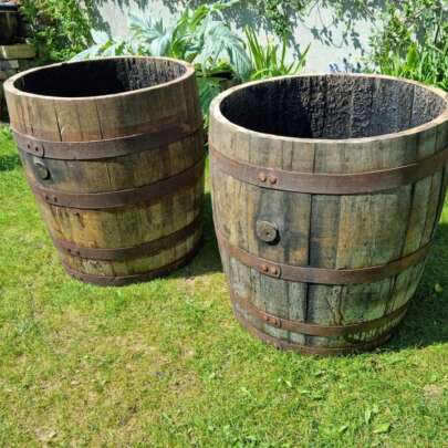 three-quarter whisky barrel planter