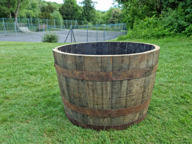 half whisky barrel planter