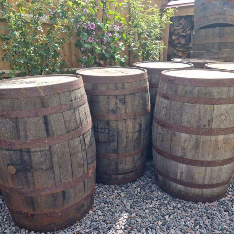 whole whisky barrels and planters