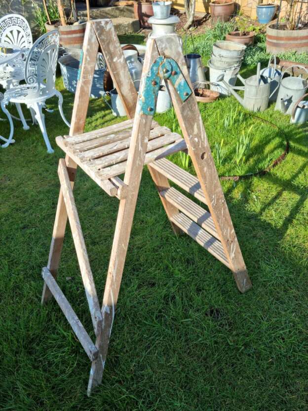characterful vintage wooden step ladder back