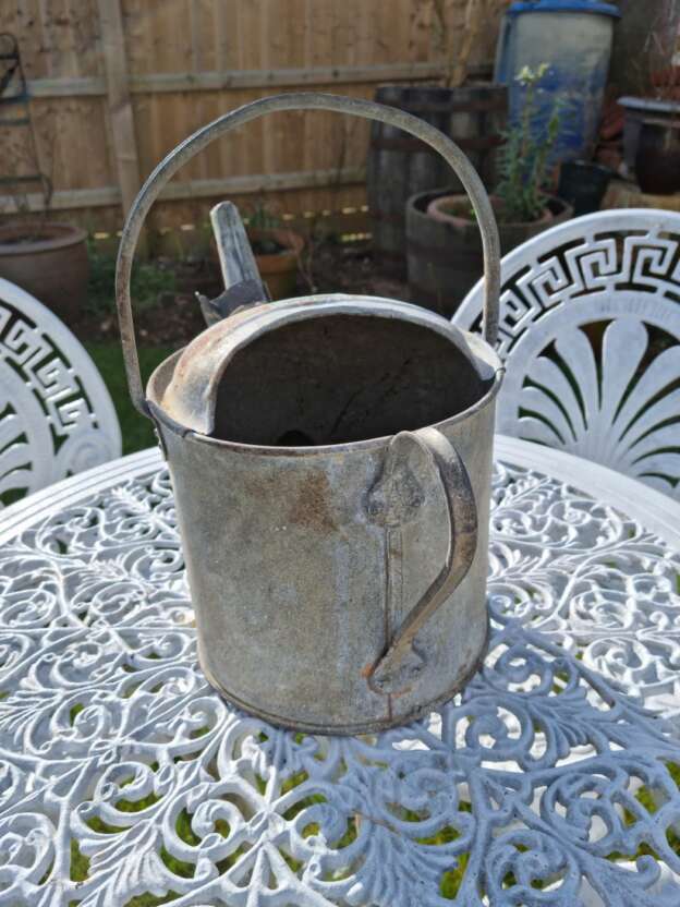 country garden watering can galvanised spout back