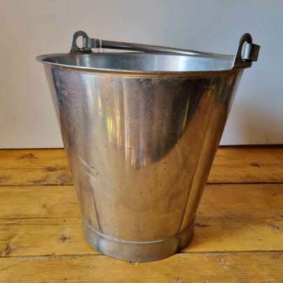 vintage stainless steel milking bucket